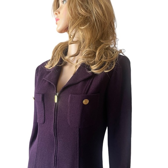 St. John collection PURPLE Dress
Gown Gold Buttons Santana Knit
Long Sleeve 4 - Picture 6 of 16